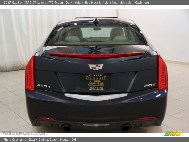 Dark Adriatic Blue Metallic / Light Neutral/Medium Cashmere 2015 Cadillac ATS 2.0T Luxury AWD Sedan
