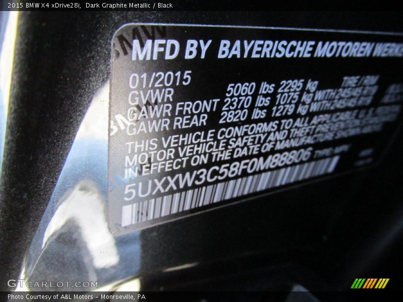 Dark Graphite Metallic / Black 2015 BMW X4 xDrive28i