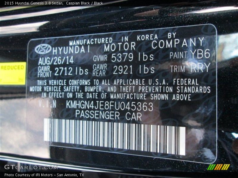 Caspian Black / Black 2015 Hyundai Genesis 3.8 Sedan