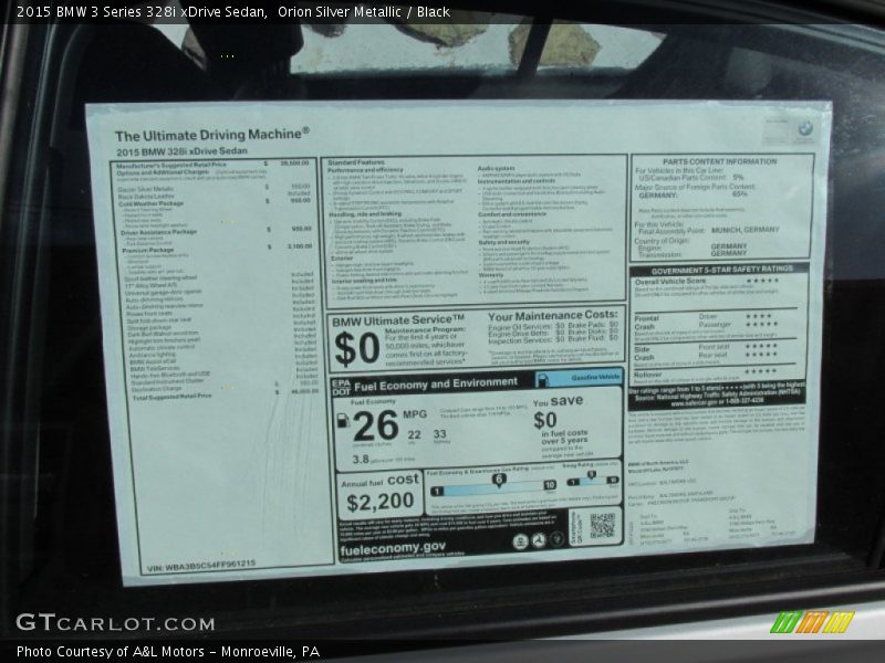  2015 3 Series 328i xDrive Sedan Window Sticker
