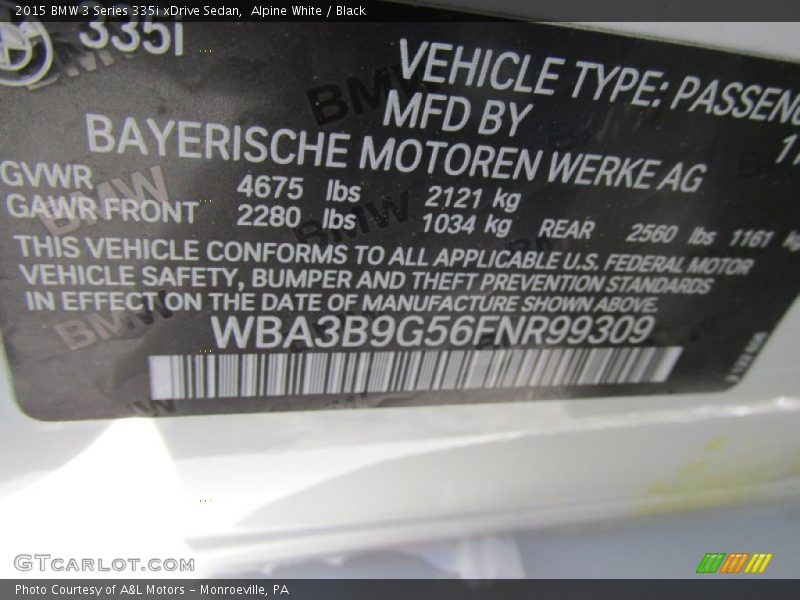 Alpine White / Black 2015 BMW 3 Series 335i xDrive Sedan