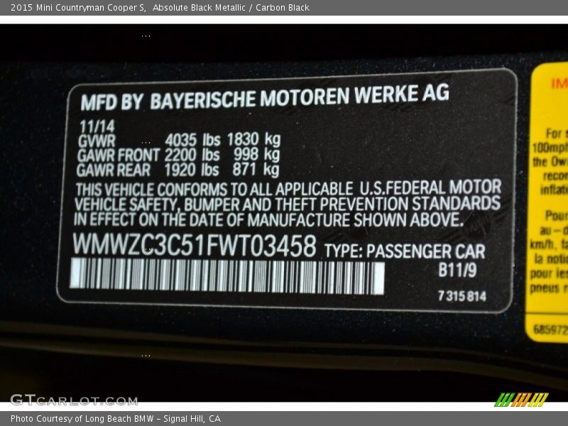 Absolute Black Metallic / Carbon Black 2015 Mini Countryman Cooper S