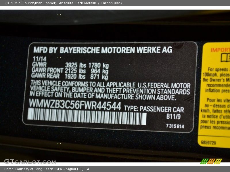 Absolute Black Metallic / Carbon Black 2015 Mini Countryman Cooper