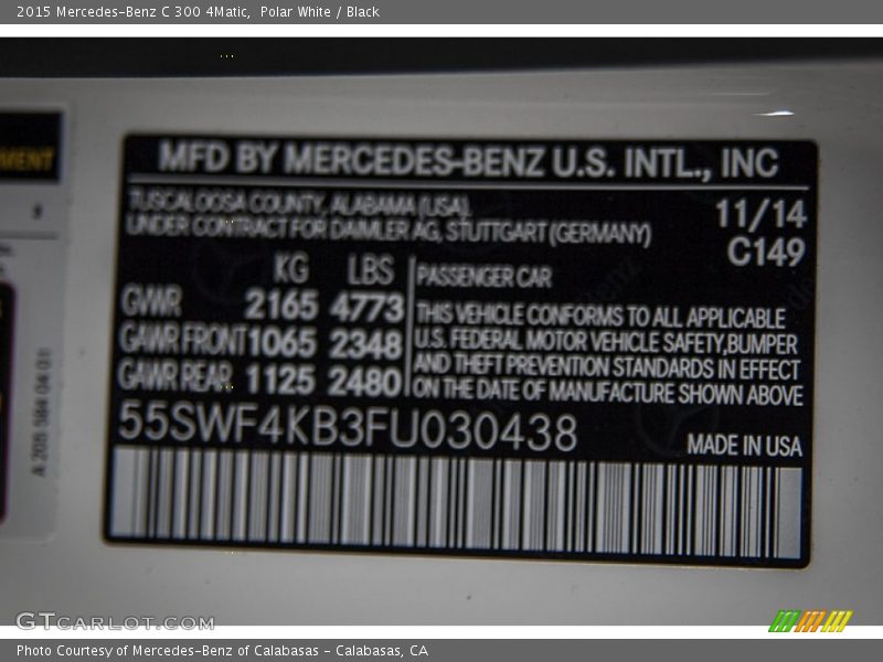 Polar White / Black 2015 Mercedes-Benz C 300 4Matic
