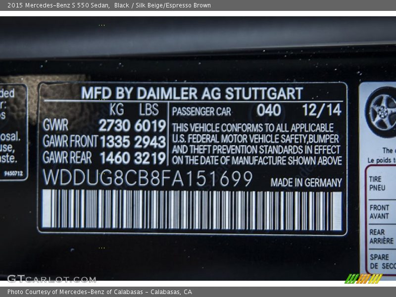 Black / Silk Beige/Espresso Brown 2015 Mercedes-Benz S 550 Sedan