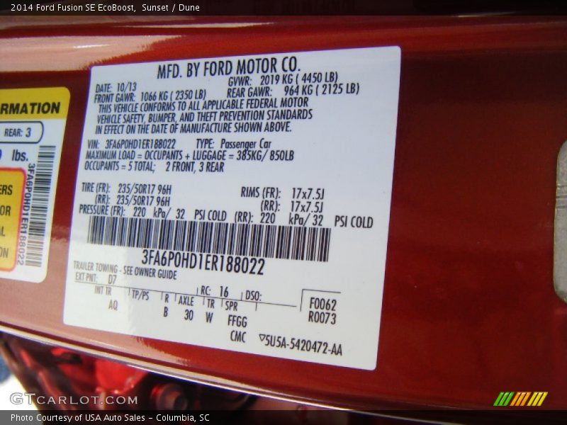 Sunset / Dune 2014 Ford Fusion SE EcoBoost