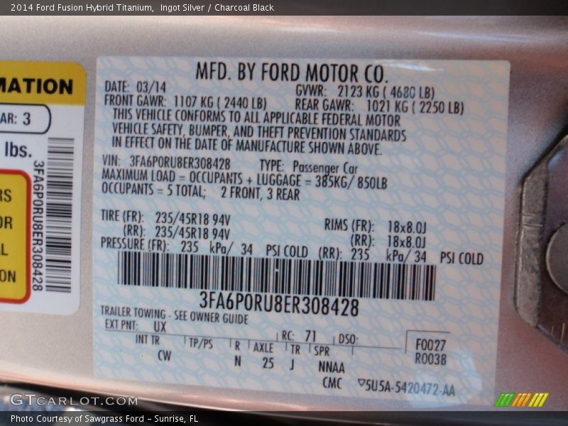 Ingot Silver / Charcoal Black 2014 Ford Fusion Hybrid Titanium