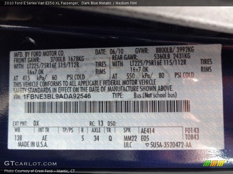 Dark Blue Metallic / Medium Flint 2010 Ford E Series Van E350 XL Passenger