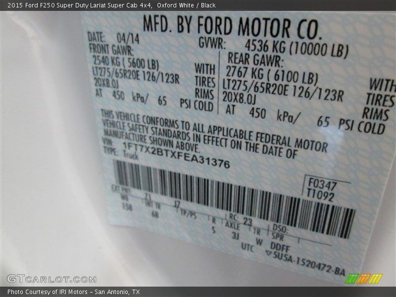Oxford White / Black 2015 Ford F250 Super Duty Lariat Super Cab 4x4
