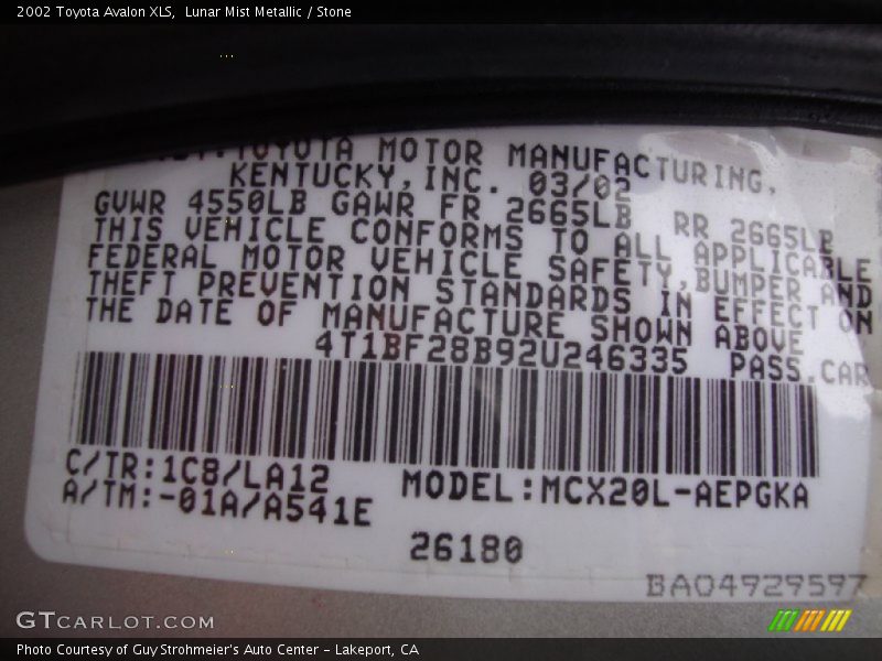 Lunar Mist Metallic / Stone 2002 Toyota Avalon XLS