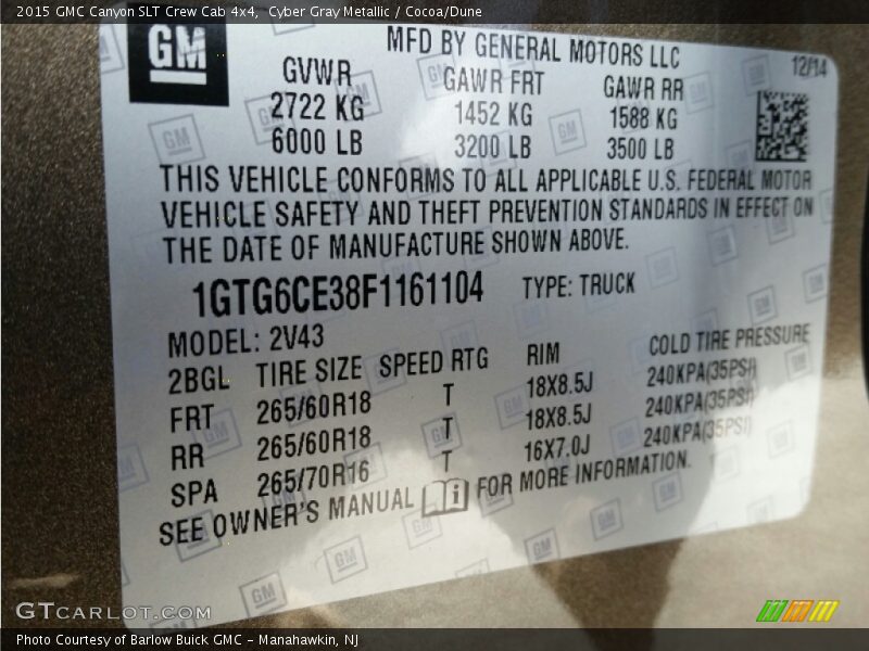 Cyber Gray Metallic / Cocoa/Dune 2015 GMC Canyon SLT Crew Cab 4x4