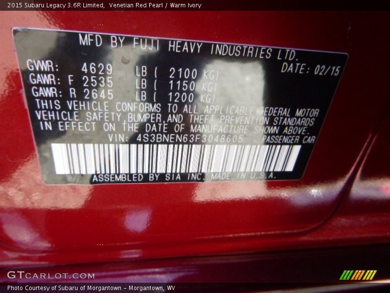 Venetian Red Pearl / Warm Ivory 2015 Subaru Legacy 3.6R Limited