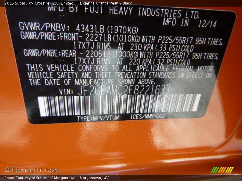 Tangerine Orange Pearl / Black 2015 Subaru XV Crosstrek 2.0i Limited