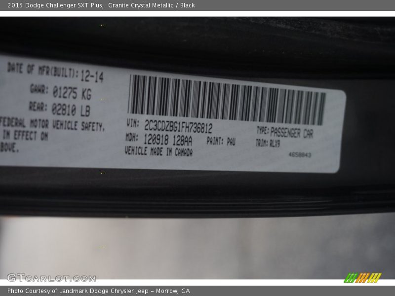 2015 Challenger SXT Plus Granite Crystal Metallic Color Code PAU