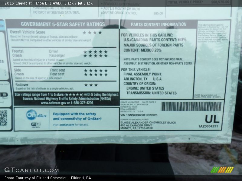 Black / Jet Black 2015 Chevrolet Tahoe LTZ 4WD