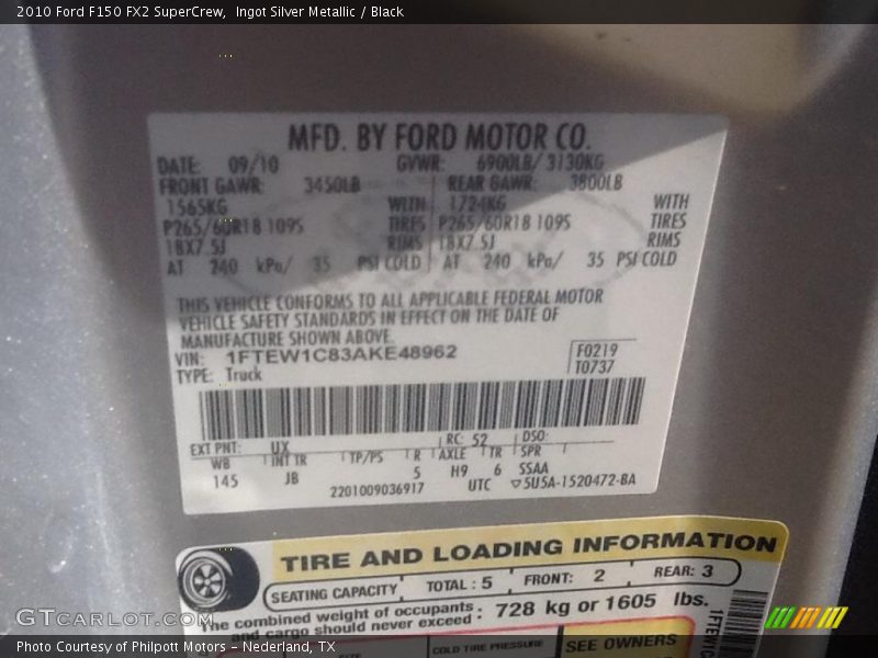 Ingot Silver Metallic / Black 2010 Ford F150 FX2 SuperCrew