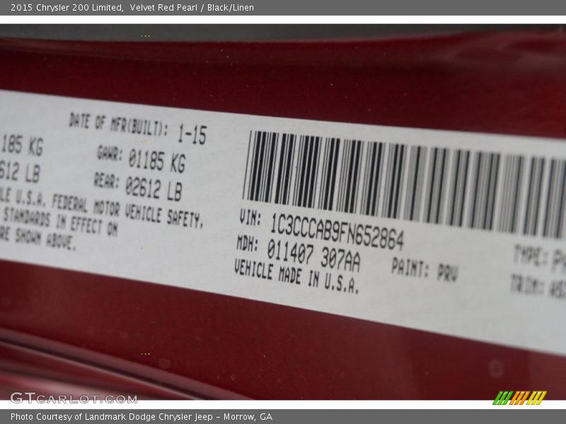 Velvet Red Pearl / Black/Linen 2015 Chrysler 200 Limited