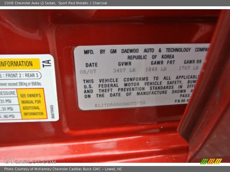 Sport Red Metallic / Charcoal 2008 Chevrolet Aveo LS Sedan