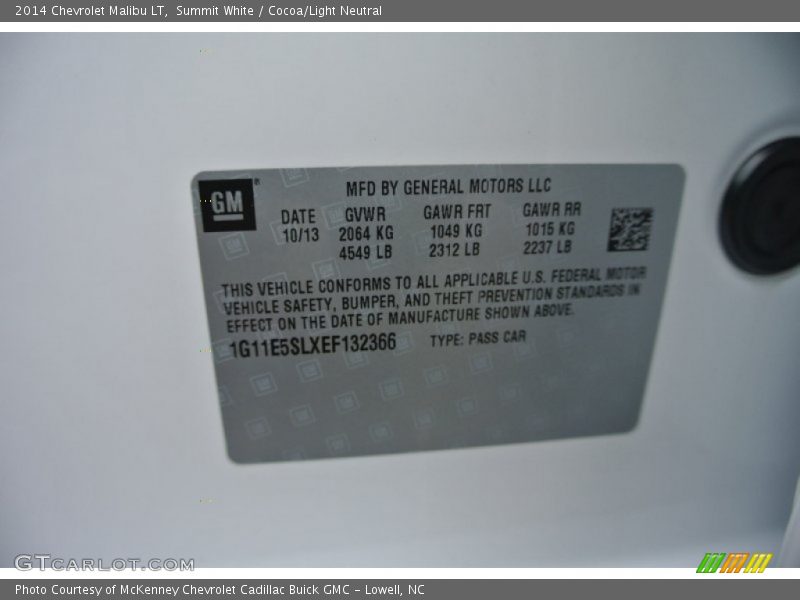 Summit White / Cocoa/Light Neutral 2014 Chevrolet Malibu LT