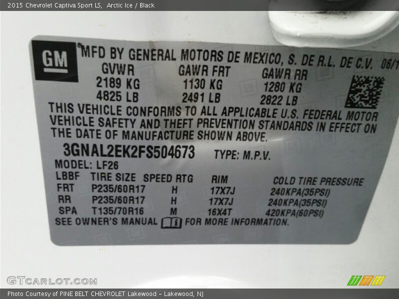 Arctic Ice / Black 2015 Chevrolet Captiva Sport LS