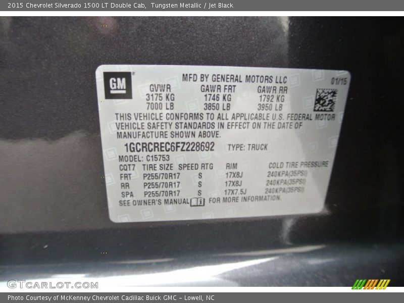 Tungsten Metallic / Jet Black 2015 Chevrolet Silverado 1500 LT Double Cab