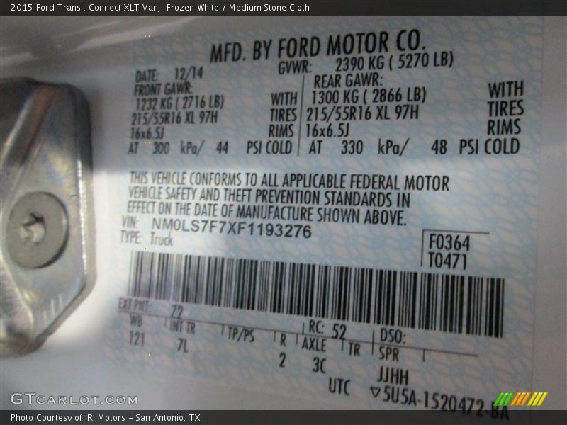 Frozen White / Medium Stone Cloth 2015 Ford Transit Connect XLT Van