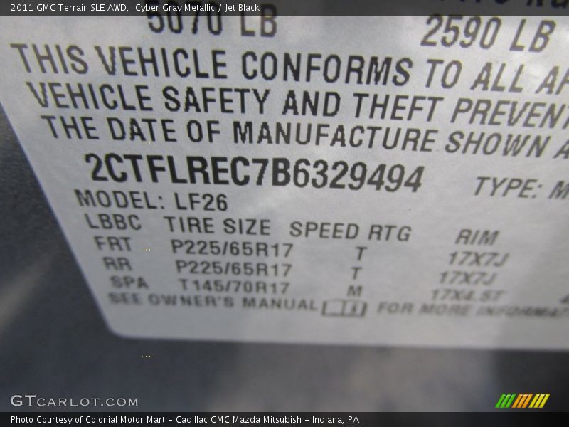 Cyber Gray Metallic / Jet Black 2011 GMC Terrain SLE AWD