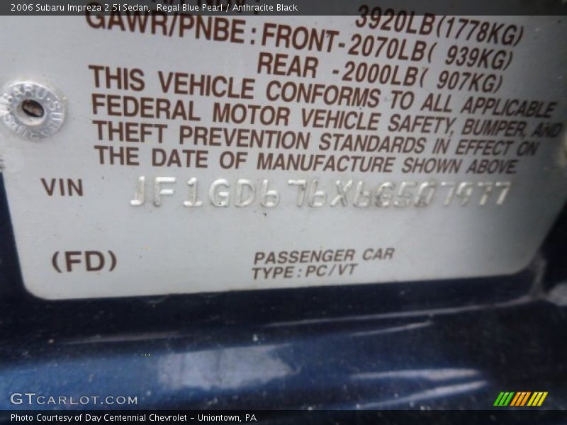 Regal Blue Pearl / Anthracite Black 2006 Subaru Impreza 2.5i Sedan