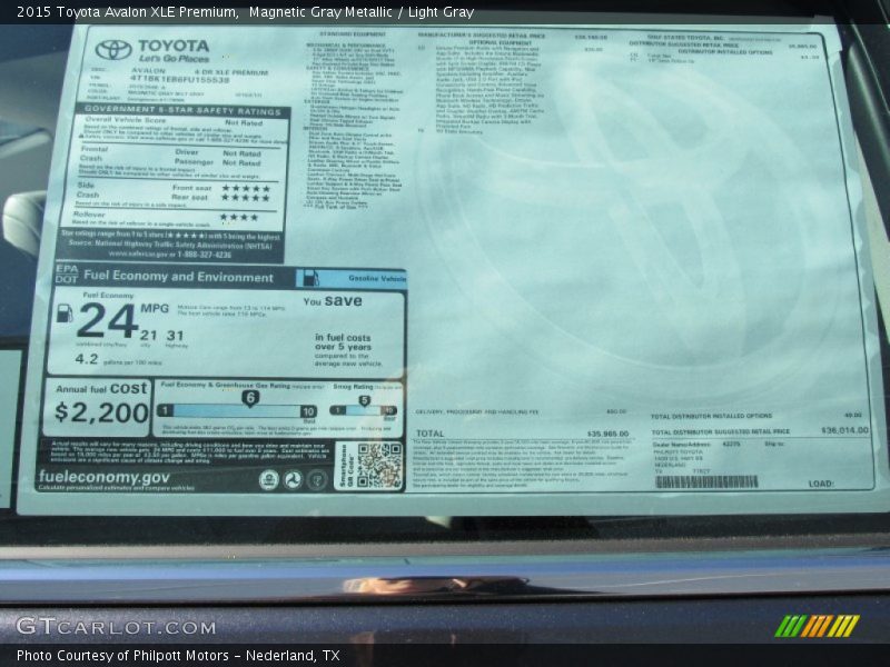 Magnetic Gray Metallic / Light Gray 2015 Toyota Avalon XLE Premium