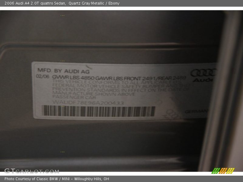 Quartz Gray Metallic / Ebony 2006 Audi A4 2.0T quattro Sedan