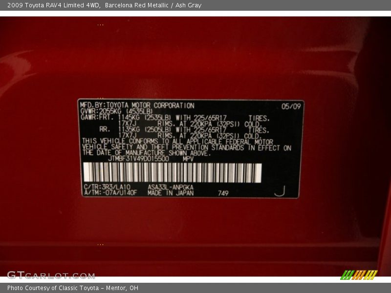 Barcelona Red Metallic / Ash Gray 2009 Toyota RAV4 Limited 4WD