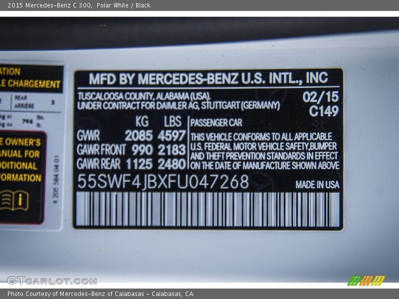 Polar White / Black 2015 Mercedes-Benz C 300