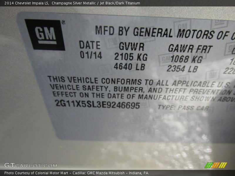 Champagne Silver Metallic / Jet Black/Dark Titanium 2014 Chevrolet Impala LS