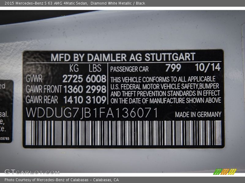 Diamond White Metallic / Black 2015 Mercedes-Benz S 63 AMG 4Matic Sedan