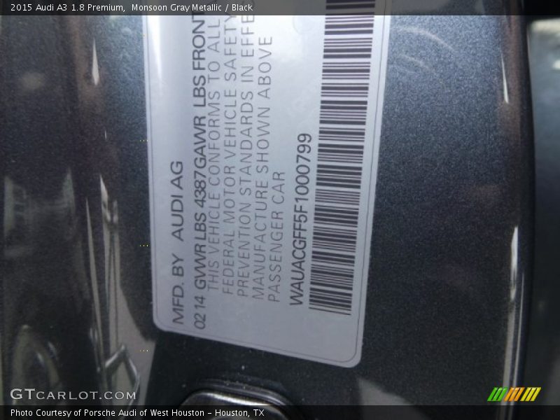 Monsoon Gray Metallic / Black 2015 Audi A3 1.8 Premium