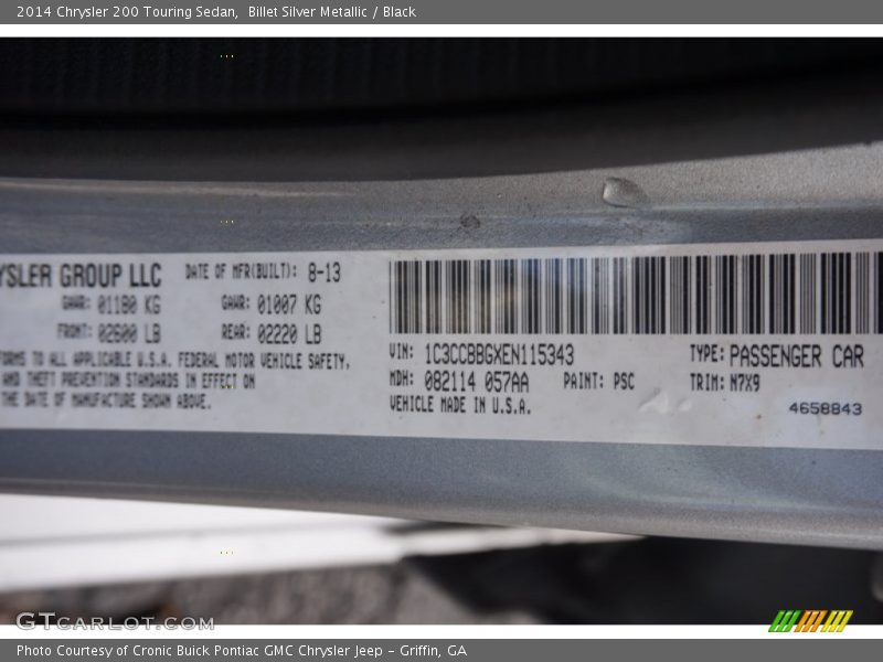 Billet Silver Metallic / Black 2014 Chrysler 200 Touring Sedan