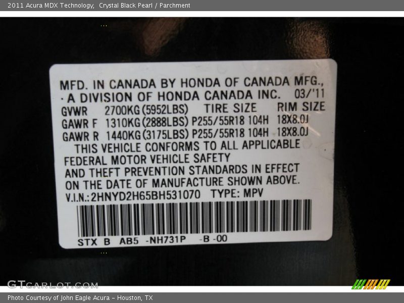 Crystal Black Pearl / Parchment 2011 Acura MDX Technology