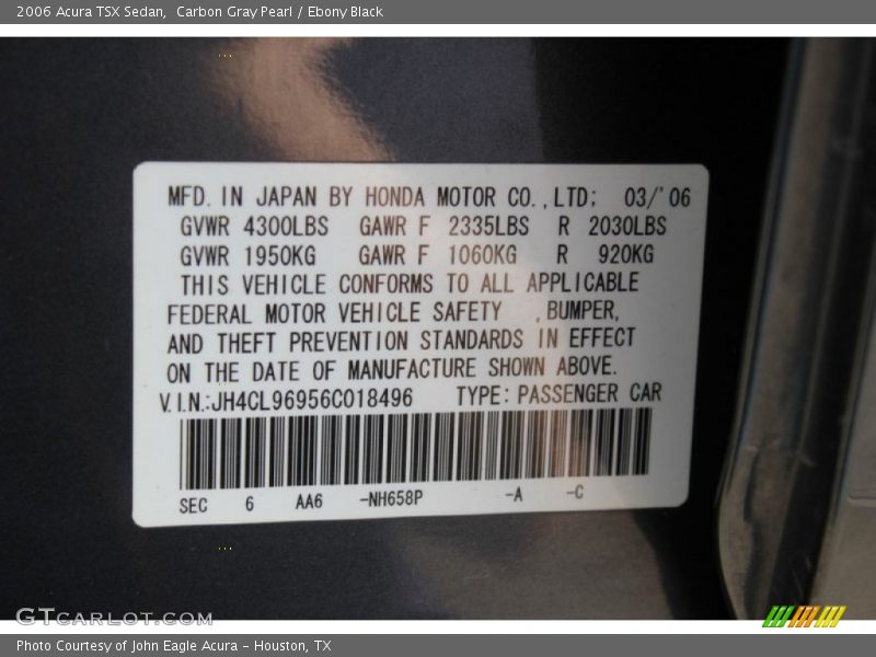 Carbon Gray Pearl / Ebony Black 2006 Acura TSX Sedan