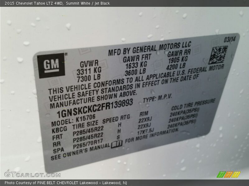 Summit White / Jet Black 2015 Chevrolet Tahoe LTZ 4WD