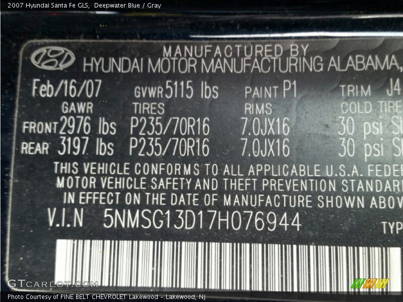 Deepwater Blue / Gray 2007 Hyundai Santa Fe GLS