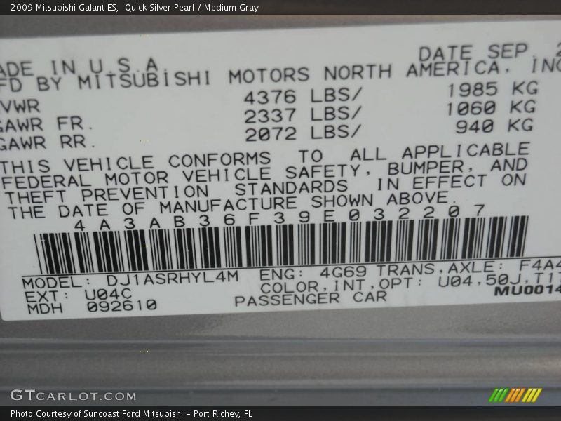 Quick Silver Pearl / Medium Gray 2009 Mitsubishi Galant ES