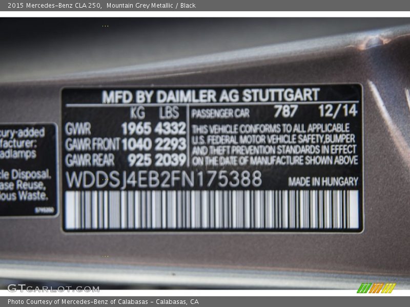 Mountain Grey Metallic / Black 2015 Mercedes-Benz CLA 250
