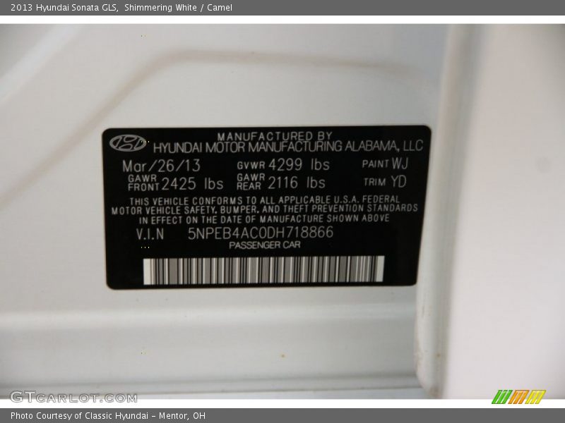 Shimmering White / Camel 2013 Hyundai Sonata GLS