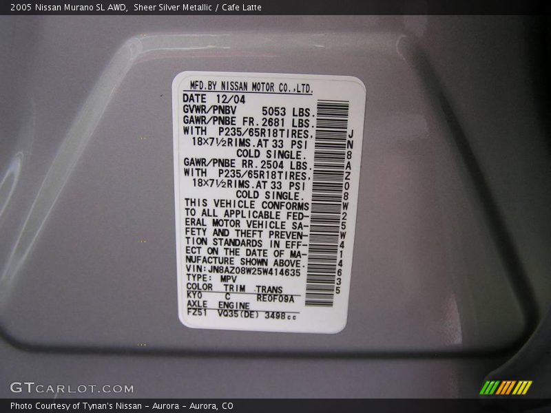 Sheer Silver Metallic / Cafe Latte 2005 Nissan Murano SL AWD