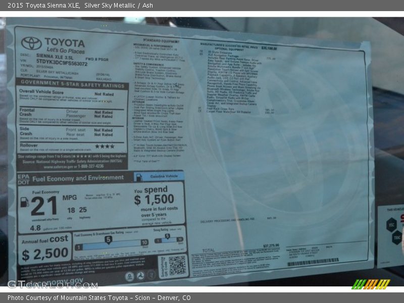 Silver Sky Metallic / Ash 2015 Toyota Sienna XLE