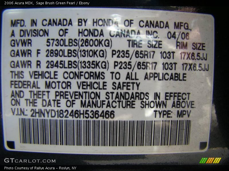 Sage Brush Green Pearl / Ebony 2006 Acura MDX