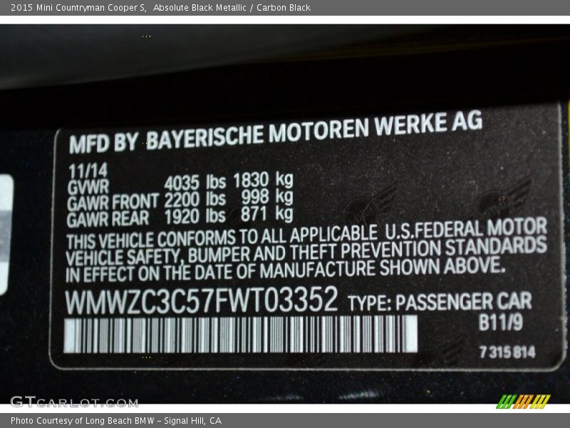 Absolute Black Metallic / Carbon Black 2015 Mini Countryman Cooper S