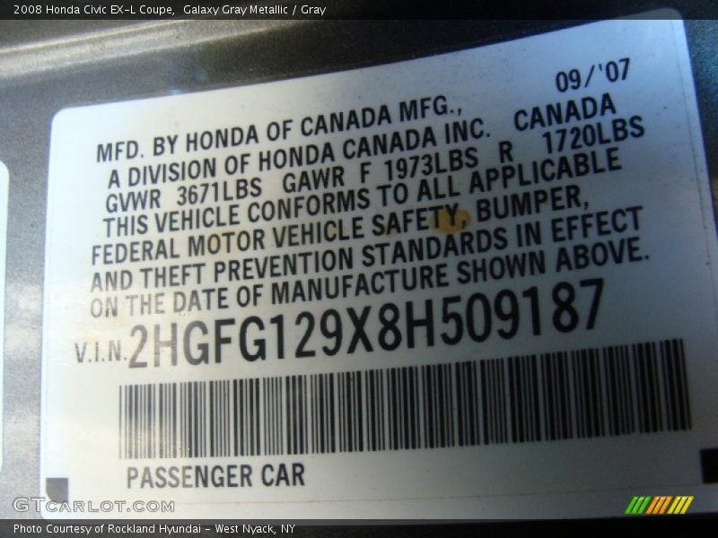 Galaxy Gray Metallic / Gray 2008 Honda Civic EX-L Coupe