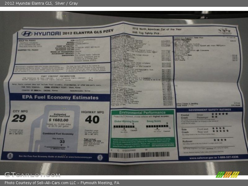 Silver / Gray 2012 Hyundai Elantra GLS