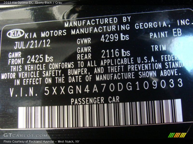 Ebony Black / Gray 2013 Kia Optima EX